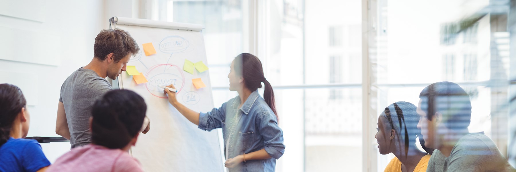 Business Executives Discussing With Their Colleagues On Whiteboa